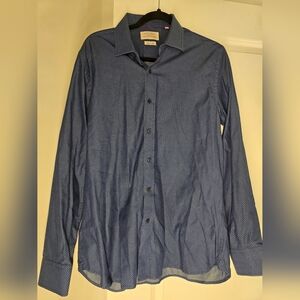 Gianni Feraud Dark Blue With Dots Long Sleeve Button Up Shirt Mens